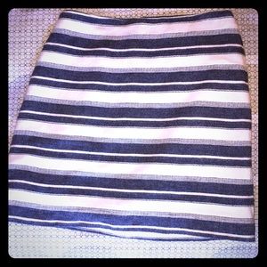 LOFT 4P LINEN BLUE-WHITE STRIPE PENCIL SKIRT